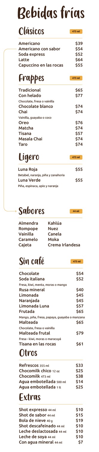 Menú - Bebidas frías